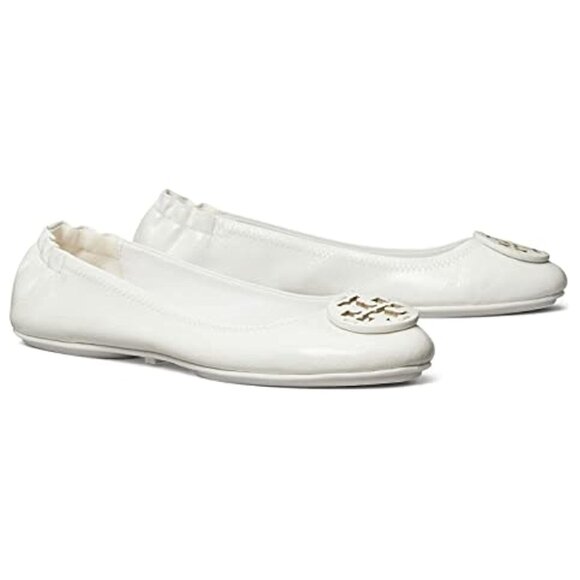 NIB Tory Burch Minnie Patent Leather Ballet Flat Gardenia White 9 9.5 AUTHENTIC - Picture 1 of 6